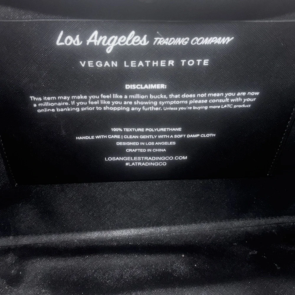 I speak Fluent Italian Vegan leather designer black tote-LA/TC - Picture 9 of 9